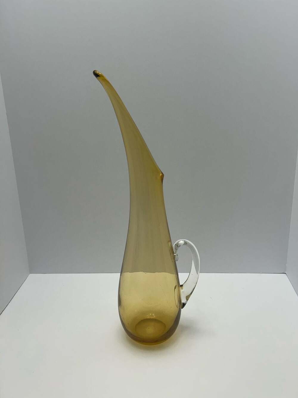 Vintage Kanawha Handblown Amber Art Glass Swung Pitcher Ewer